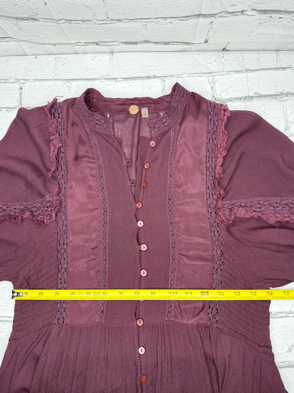 Free People Ambrosia Mini Dress Size M Plum Burgundy Ruffles Boho Cottagecore - Picture 5 of 10